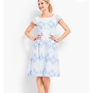 RSVP by Talbots Blue Cotton Flower Jaquard Cap Sleeve Dress sz 8